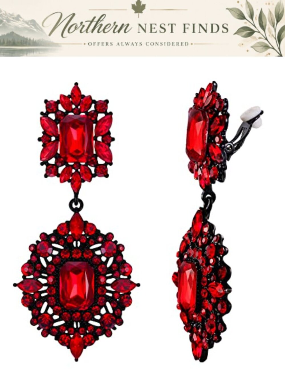 Art Deco Vintage Style Clip-On Chandelier Drop Earrings Bridal Wedding Jewelry